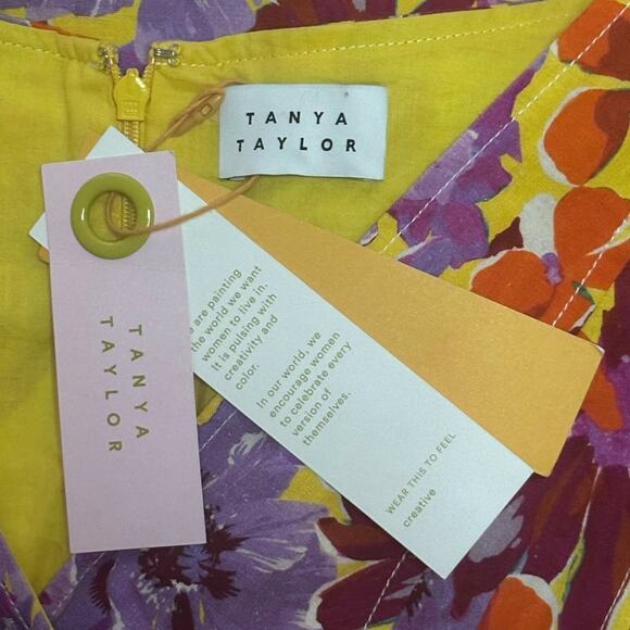 New $545 TANYA TAYLOR Linen Blend Inez Midi Dress Belted Floral A-Line Wedding - Picture 13 of 16